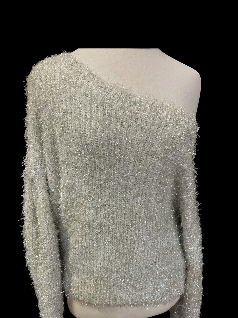 FP One Sweater/Delaney Women Sz S-Silver Metallic-Scoopneck-Drop shoulder-1119